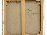 an image of a painting of two wooden frames with writing on them