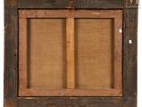 a close up of an old wooden frame with two doors