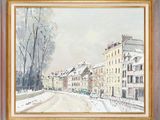 une image représentant un tableau d'une rue enneigée en ville