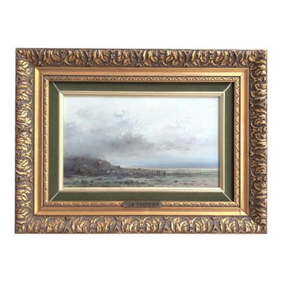 une peinture à l'huile d'un paysage avec un château au loin