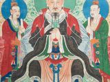 a painting of a man sitting on a throne surrounded by other people