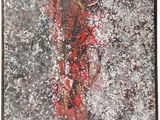 peinture abstraite représentant une femme en robe rouge sur fond blanc
