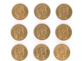 six british gold sovereigns, one sovereign, one sovereign, one sovereign, one sovereign, and one sovereign