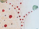 a drawing of a tree with red and green leaves on it