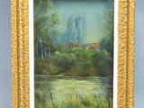 an image of a painting of a city in a gold frame