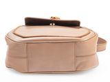 a close up of a tan leather bag with a brown handle
