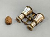 a pair of binoculars and a walnut on a table