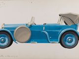 dessin d'une voiture bleue avec un capot beige et un toit beige clair
