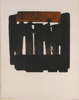 une image représentant une peinture noire et orange sur fond blanc