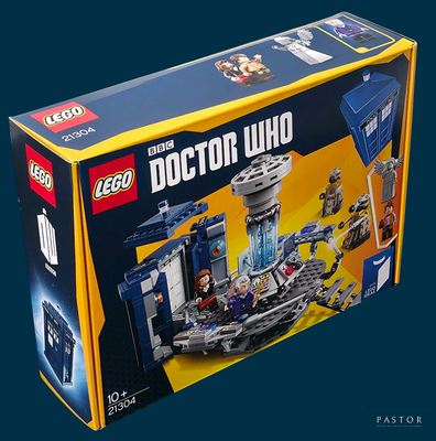 une boîte contenant un coffret Lego « Doctor Who »