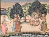 an image of a painting of a group of women playing a game