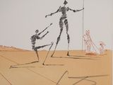 a drawing of a man and a woman on skis