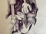 a drawing of a woman holding a candle in her hand