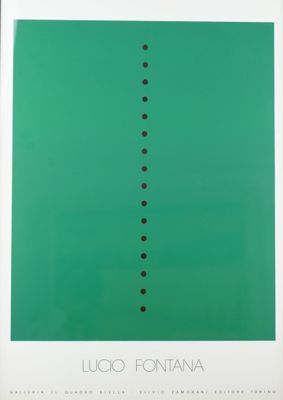 a green poster with black dots on a white background