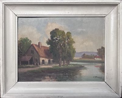 HSP "Maison bord de l'eau" signée (24x32cm)