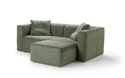 Canapé Square 3 places fixe avec pouf, 206 x 104 x 70 cm, re…