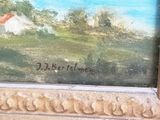 a picture of a painting of a house in a field