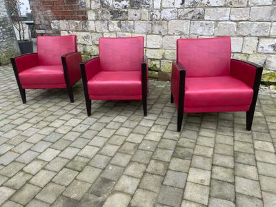 3 Fauteuils Rouge Style Club Occasion