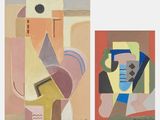 deux tableaux représentant un homme et une femme sur fond blanc