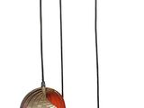 three lights hanging from a metal pole on a white background