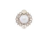 a white pearl and diamond ring