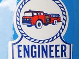 a sticker that says engineer on the side of a blue truck