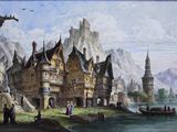 une peinture sur le mur d'un immeuble, avec un bateau devant