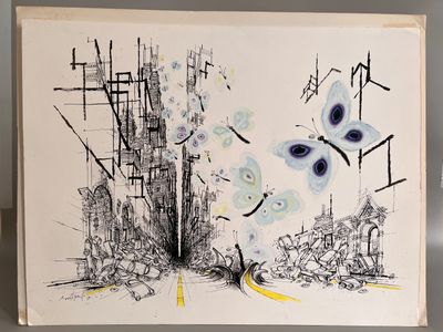 dessin représentant un tableau d'une ville avec de nombreux bâtiments