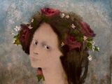 un tableau représentant une femme avec des fleurs dans les cheveux