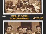 two black and white photos of a group of people sitting around a table