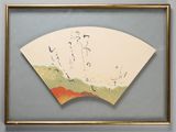 an image of a painting of a fan hanging on a wall