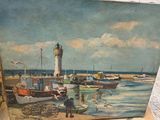 a picture of a painting of a lighthouse in the water