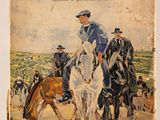 an old book with a picture of a man riding a horse