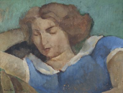 a painting of a woman sitting in a chair with a cat on her lap