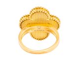 a close up of a gold ring on a white background