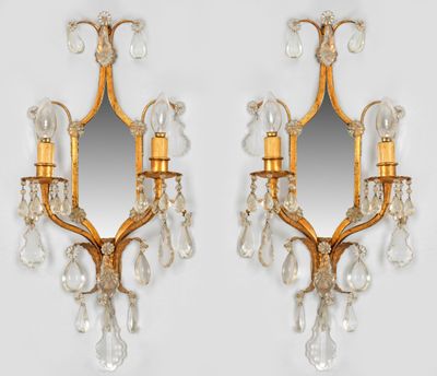 Satz von sechs Hollywood Regency-Wandlampen 2-flg. ; Metall,…