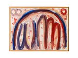 peinture représentant une œuvre abstraite aux couleurs vives, dans les tons de rouge, de violet et de bleu