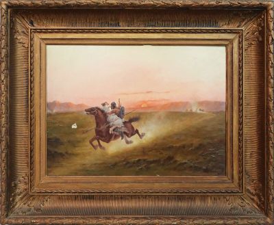 une peinture à l'huile représentant un homme à cheval
