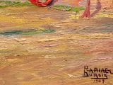 a painting of a man riding a horse in a field