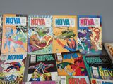 a lot of comic books that are on the table
