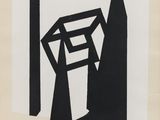 a black and white drawing of a person standing in front of a window