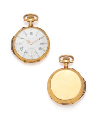 two gold pocket watches with roman numerals and roman numerals