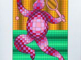 brightly colored drawing of a man with a tennis racket in his hand