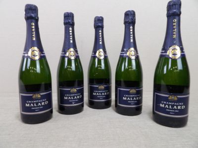 six bouteilles de champagne sont alignées sur une table