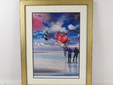 tableau représentant un couple marchant sur la plage avec des ballons