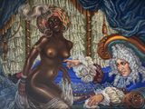 un tableau représentant une femme assise sur un lit à côté d'un homme