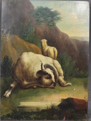 une image représentant une vache couchée dans un champ