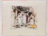 drawing of a group of people sitting on a floor in a room