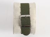an image of a green and white watch strap with a silver buckle
