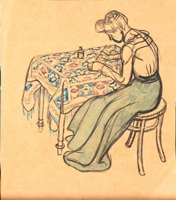 Gaston CHOPARD (1883-1942) Madame Chopard à l'ouvrage